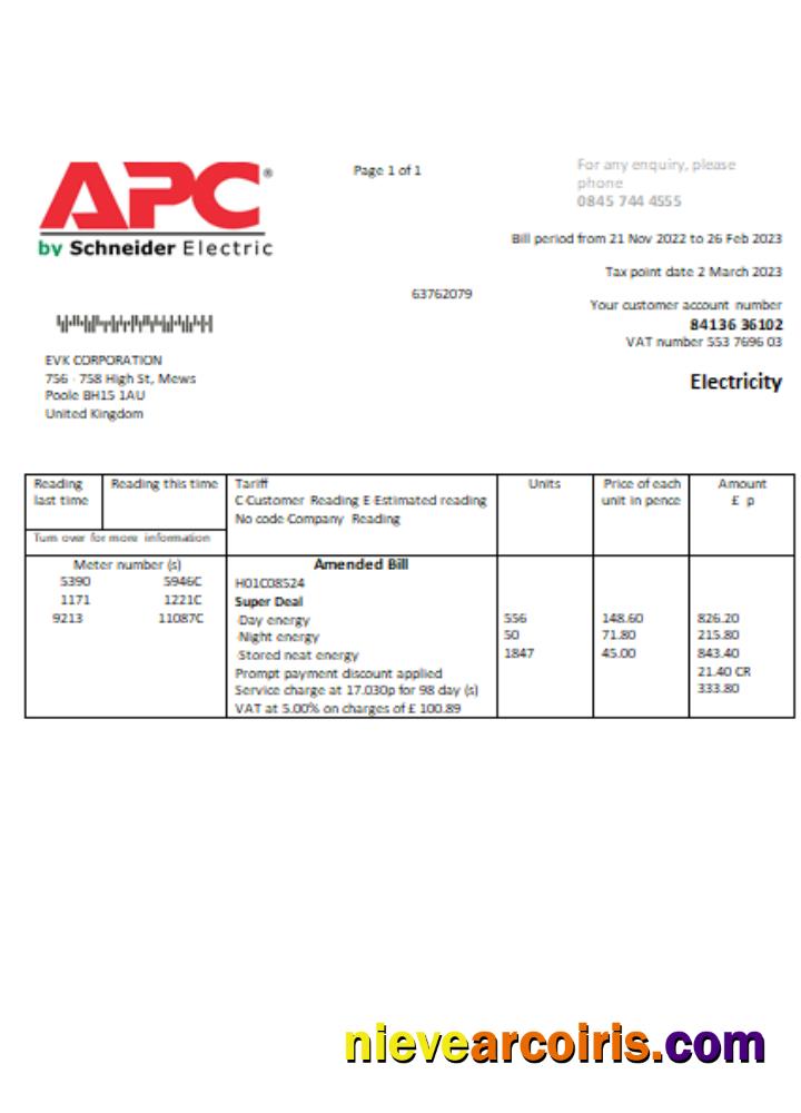 APC electricity utility business bill